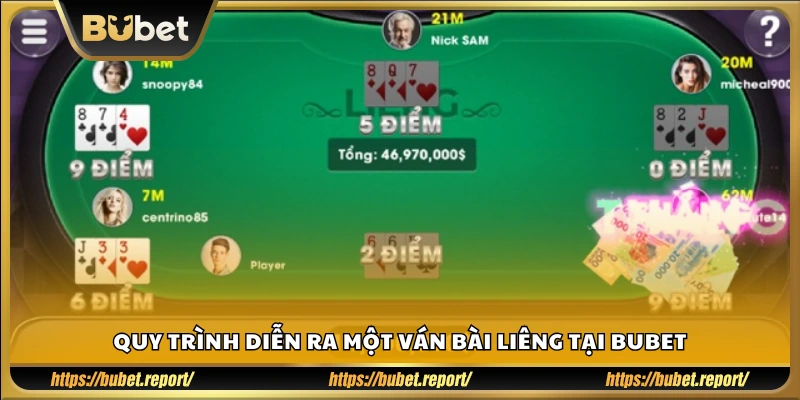 Các bước chơi trong một ván Liêng tại Bubet